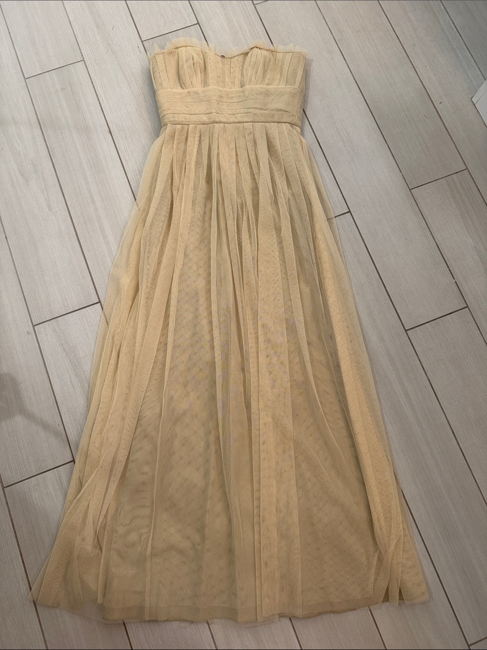 Vera Wang Strapless Tulle Gown in Light Beige